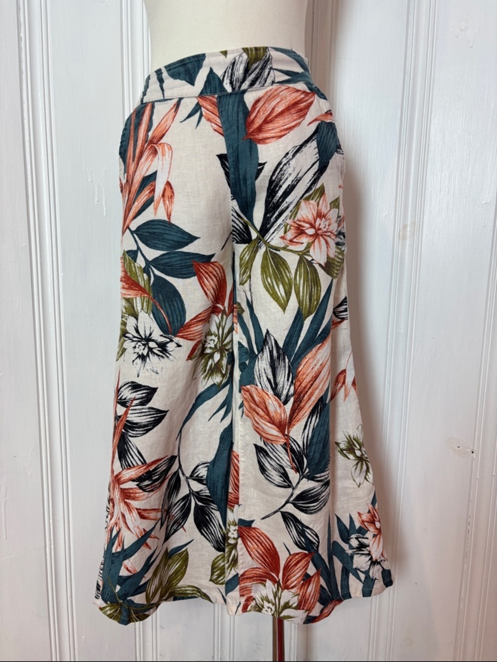 C&C California 100% Linen Tropical Floral Wide Leg Cropped Pants -Size XS